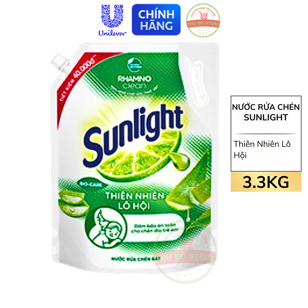 Nước rửa chén bát sunlight thiên nhiên muối & lô hội - túi 3.3kg