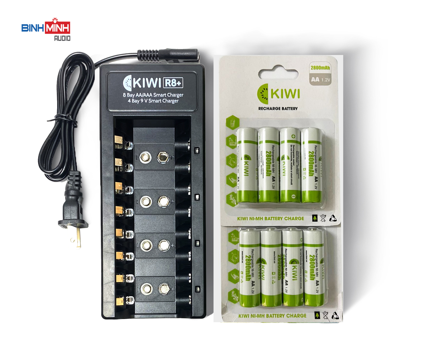 Combo 8 pin sạc Kiwi AA 2800mAh và bộ sạc pin đa năng Kiwi R8+  Hàng chính hãng, chuyên dùng cho Micro không dây, máy đo huyết áp, máy ảnh...