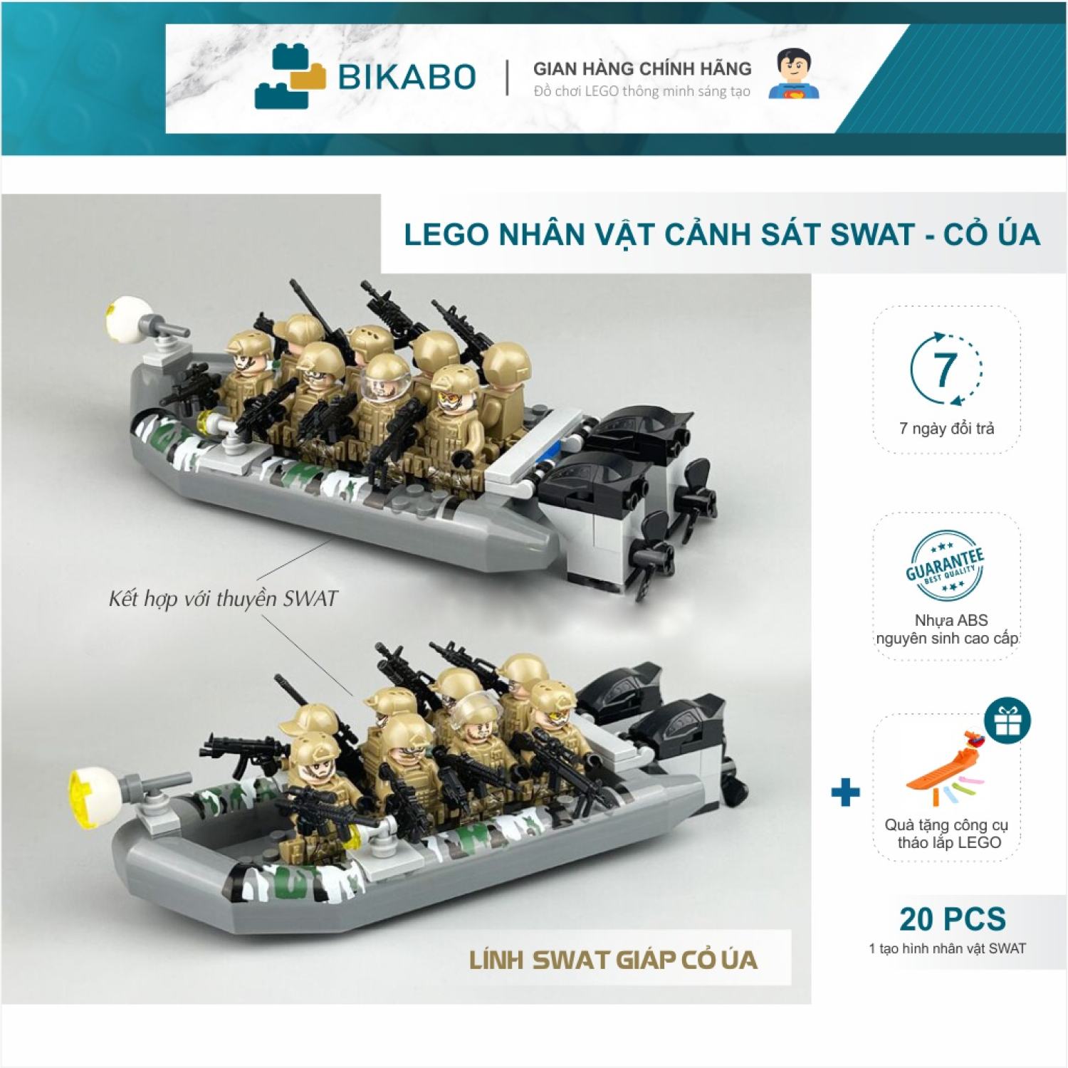 Lego minecraft, lego lính swat màu cỏ úa , BIKABO