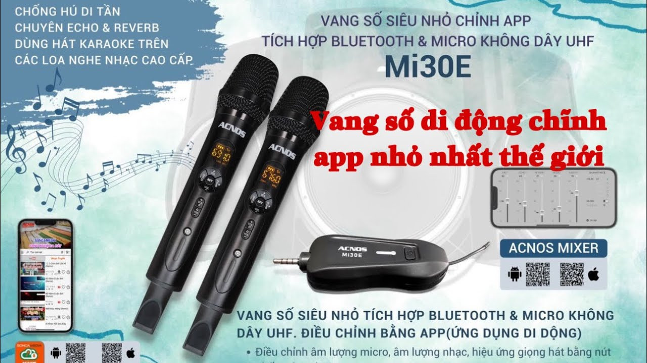 Micro ACNOS MI30E Kết Nối BlueTooth Dễ Dàng Điều Chỉnh Vang Số Các Chế Độ Treble Bass Echo Volume Qua Ứng Dụng Di Động Hút Âm Tốt Nhẹ Hơi Phù Hợp Hát Karaoke Gia Đình..... BH 12 Tháng