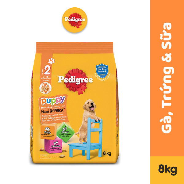 Thức Ăn Dạng Hạt Khô Cho Chó Con PEDIGREE NutriDefense Vị Gà, Trứng, Sữa 8Kg - Phát Triển  Tăng Trưởng Não Bộ cho Chó Con