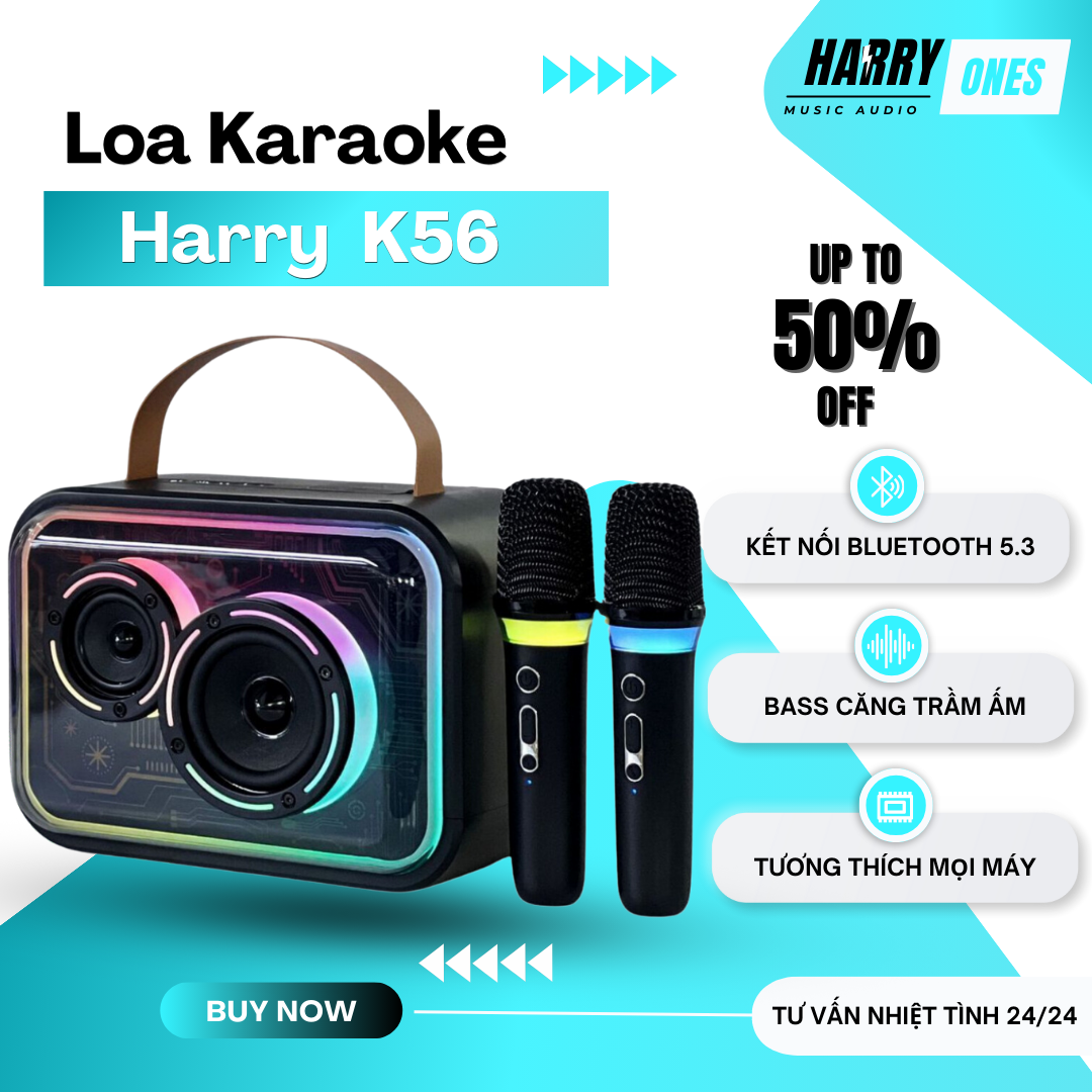 Loa bluetooth karaoke k56 , bluetooth v5.3 , loa karaoke công suất cực lớn 50w , loa nghe nhạc âm thanh siêu bass cực mạnh - harry.ones