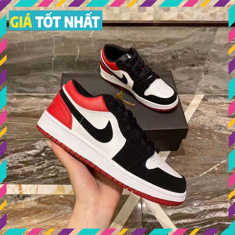 Giày Jordan cổ thấp - Giầy Sneaker thể thao nam nữ đen đỏ full bo