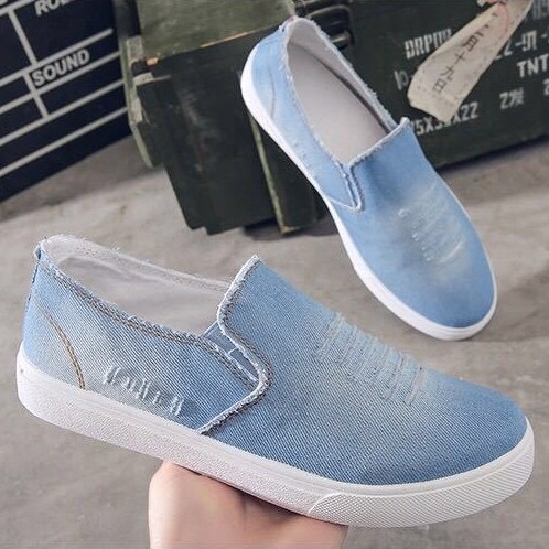 Giày Lười Vải Nam jean xanh phong cách hàn quốc thời trang