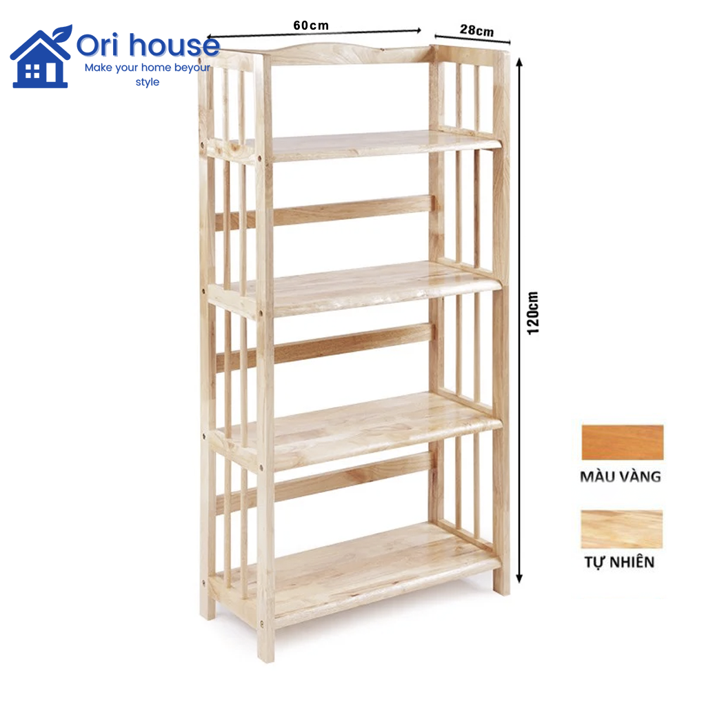 Kệ sách gỗ cao su ngang 64cm 4 tầng chắc chắn - giá sách 4 tầng ngang 64 cm lắp ráp
