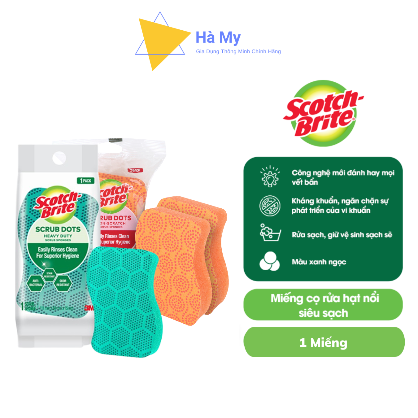 Miếng Rửa Chén Hạt Nổi Scotch Brite 3M (Gói 2) Siêu Sạch Chống Trầy Xước,An Toàn Cho Sản Phẩm