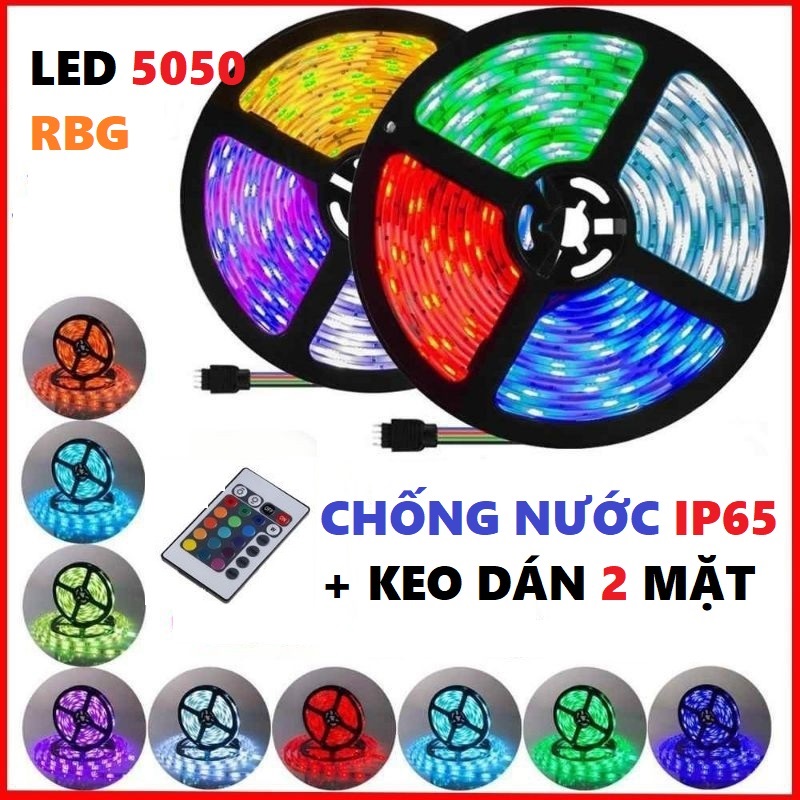 Dải đèn led rbg 5050 chống nước ip65 điểu khiển 24 phím
