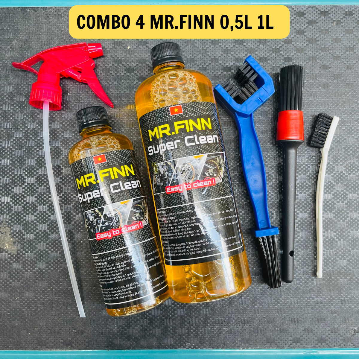 COMBO Dung Dịch Tẩy Rửa Dầu Nhớt Mr.Finn Super Clean Đa Năng (Chải Sên 3D, Cọ Bút, Bàn Chải Nhỏ)