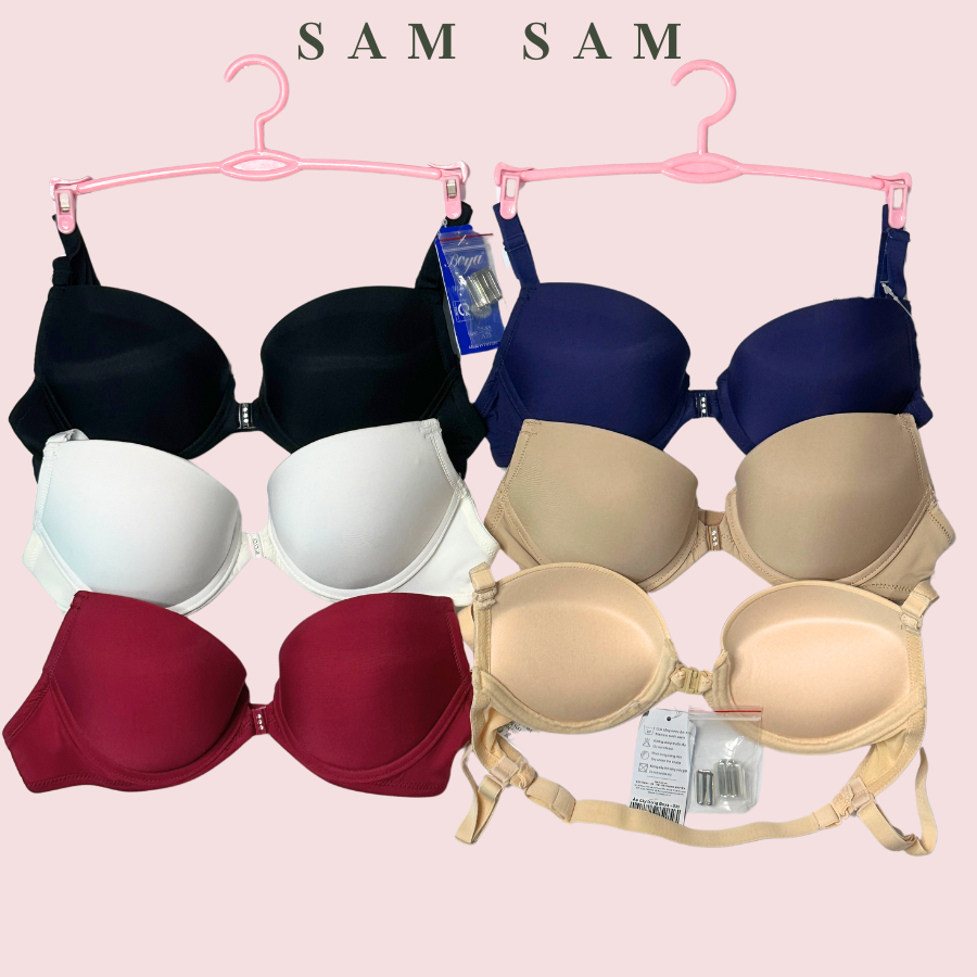 Áo ngực đệm mút dày 5cm cài trước trơn có gọng nâng ngực tạo khe dành cho ngực nhỏ có tặng kèm dây trong sau lưng để mặc áo hở lưng dây trên có thể tháo rời thay dây trong