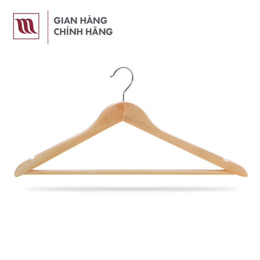 Combo 5 Móc treo quần áo gỗ nhập khẩu cao cấp chính hãng Mainetti, có rãnh 2 bên giúp treo cố định quần áo