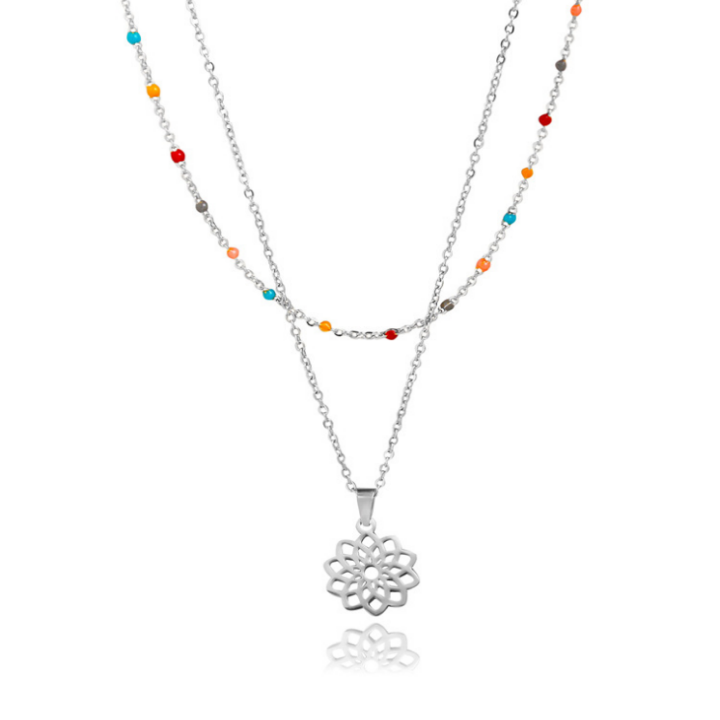 [HCM]Dây Chuyền Nữ Titan Cao Cấp Đẹp Giá Rẻ 2 Tầng Bông Hoa Và Bi Nhiều Màu - Đảm Bảo Không Đen Không Rỉ Sét Vĩnh Viễn