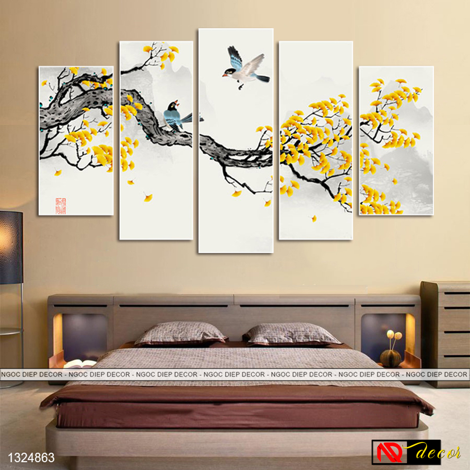 Tranh dán tường Hoa Mai Vàng 3D - -Tranh décor phong cách hiện đại