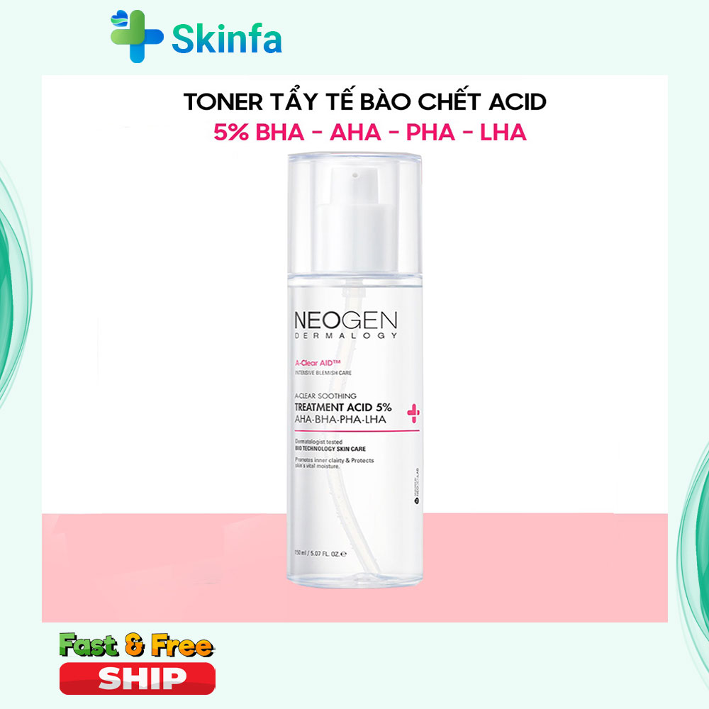 Toner tẩy tế bào chết neogen 5% pha - aha - lha - bha dưỡng sáng ngừa mụn neogen dermalogy treatment acid 150ml