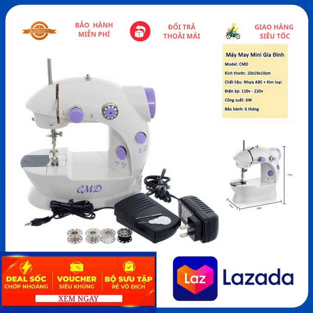 Máy may mini gia đình CMD 202A LOẠI TỐT Có Đèn, Sử Dụng cả cắm điện hoặc dùng pin, KHÂU VÁ TẠI NHÀ, Máy Khâu Mini Hàng Chất Lượng Giá Tốt BẢO HÀNH 1 NĂM, Giúp cho công việc tại nhà đơn giản