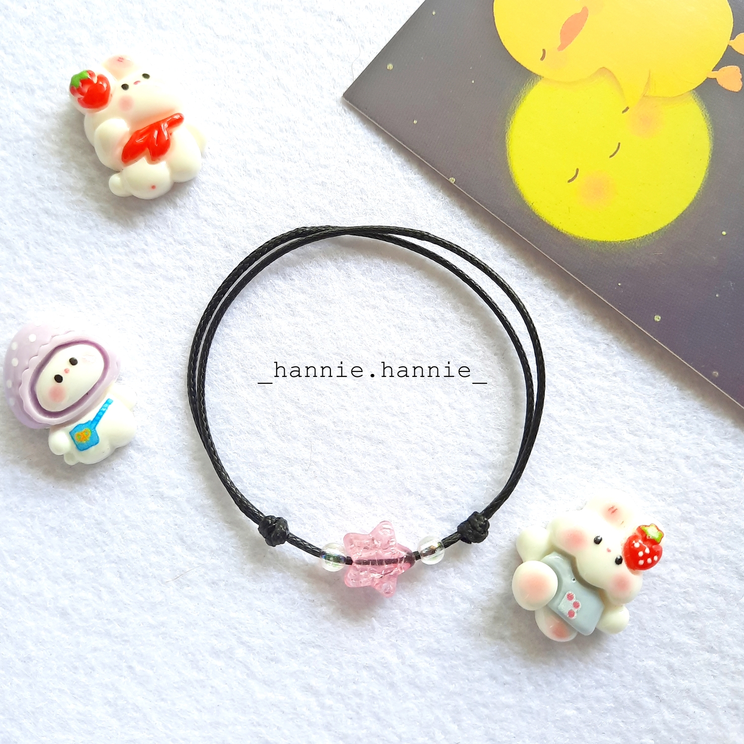 ★♥ (Ngôi sao/Trái tim) Vòng tay dây sáp đen kem 1mm khóa trượt đeo tay nam nữ