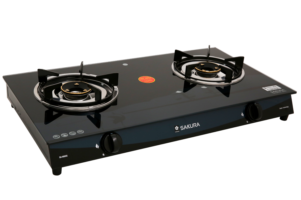 Bếp gas Sakura SA-695SG- tặng dây ga ,Mặt bếp bằng kính cường lực-Đầu đốt bằng đồng thau bền bỉ, cho lửa xanh không đen nồi.