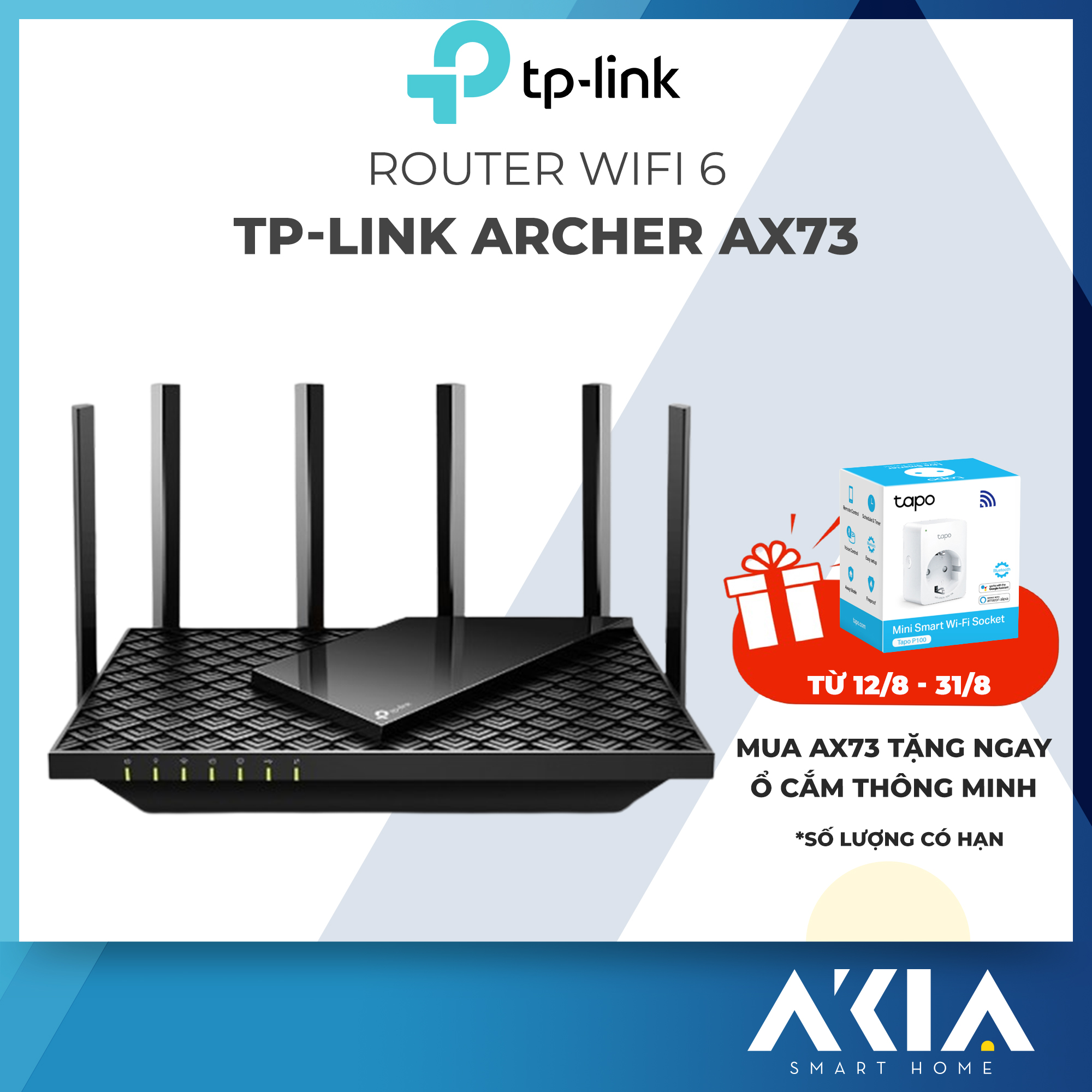 Router wifi 6 tp link archer ax72/ ax73 tốc độ ax5400 mbps - router wifi tp link gigabit băng tần kép ax5400 với 6 ăng ten cho 6 luồng tải cực mạnh cài đặt và quản lý qua app