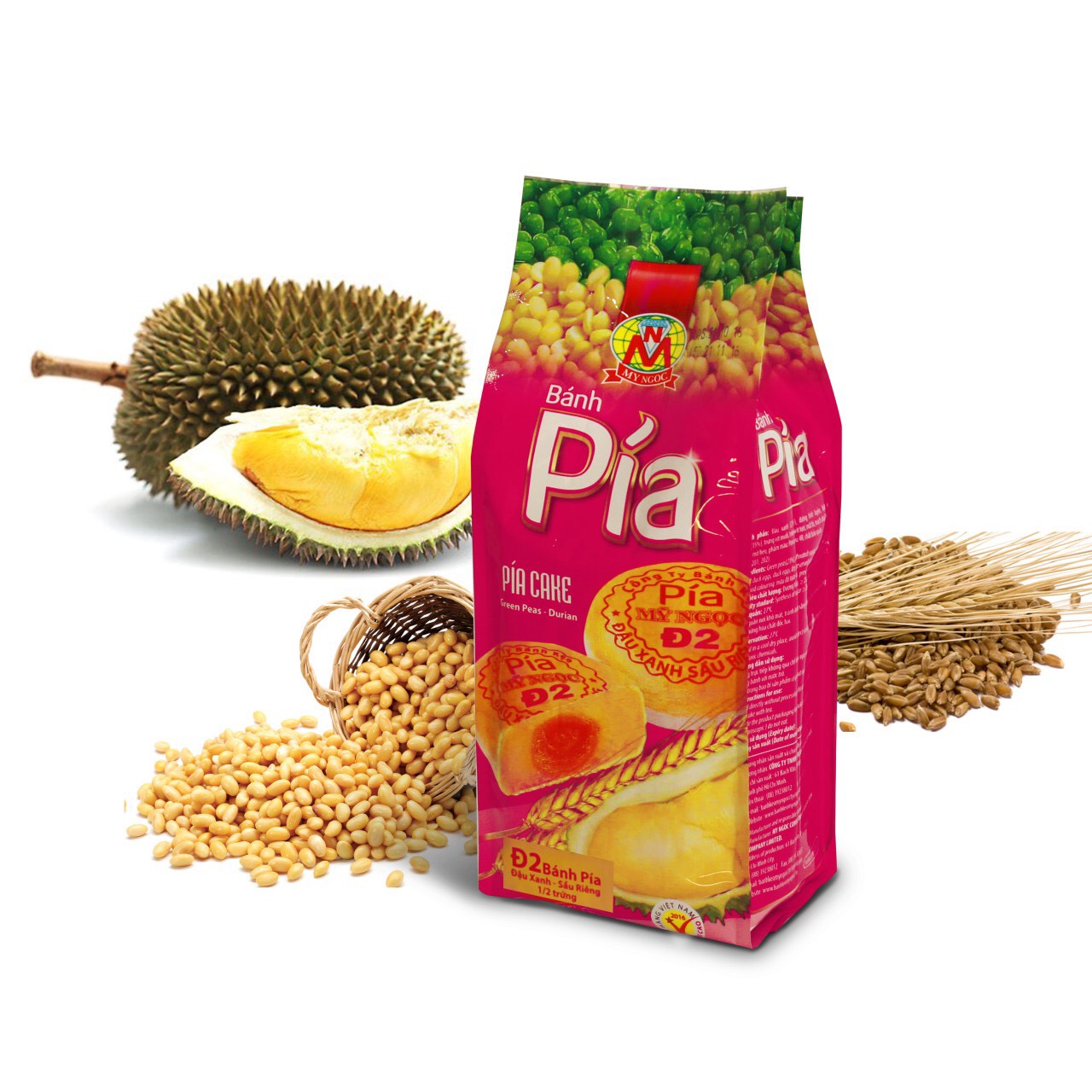 360g Bánh pía Đ2 đậu xanh SẦU RIÊNG TƯƠI đặc biệt, CÓ 4 bánh 100g trong 1 TÚI, có 1/2 TRỨNG MUỐI 1 BÁNH, thơm thơm SẦU RIÊNG TƯƠI đặc biệt – MÁT MÁT đậu xanh, CÓ chất xơ TỐT tiêu hóa