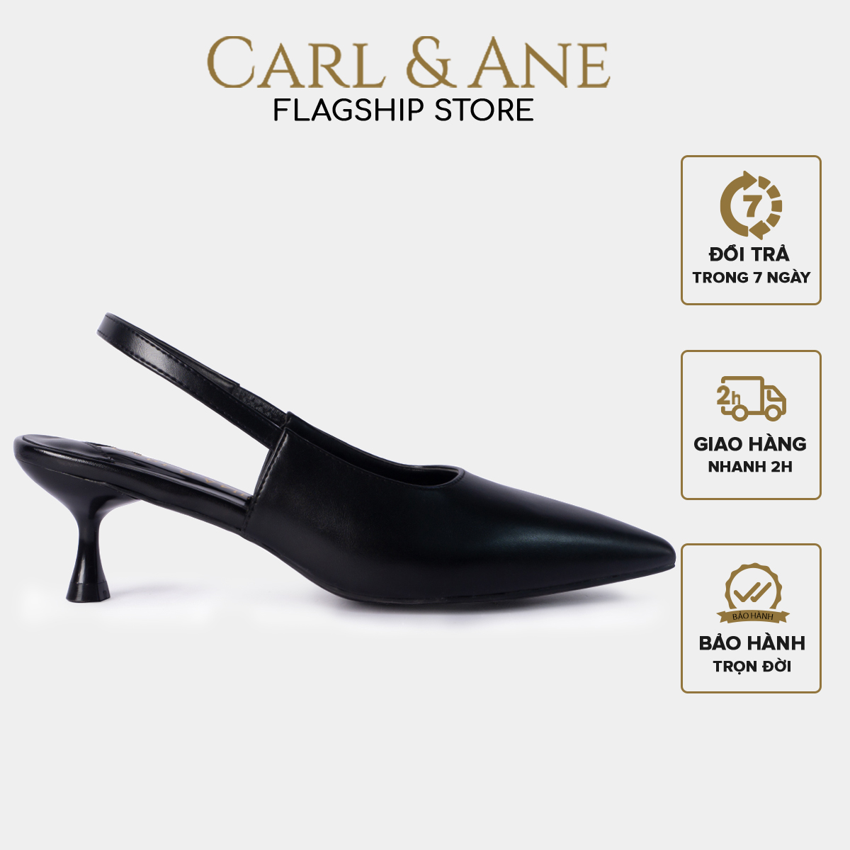 Carl & Ane - Giày cao gót mũi nhọn dáng công sở phong cách Hàn Quốc cao 5cm màu đen - CL013