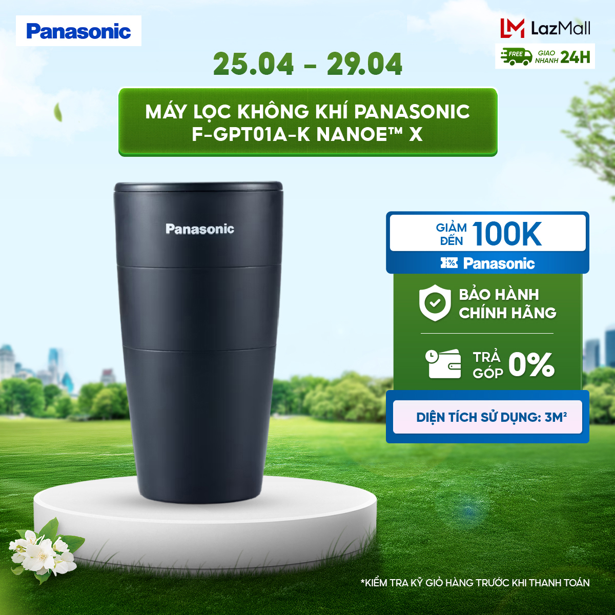 Máy lọc không khí Panasonic F-GPT01A nanoe™ X - Nhỏ gọn, khử mùi hiệu quả - Hàng chính hãng