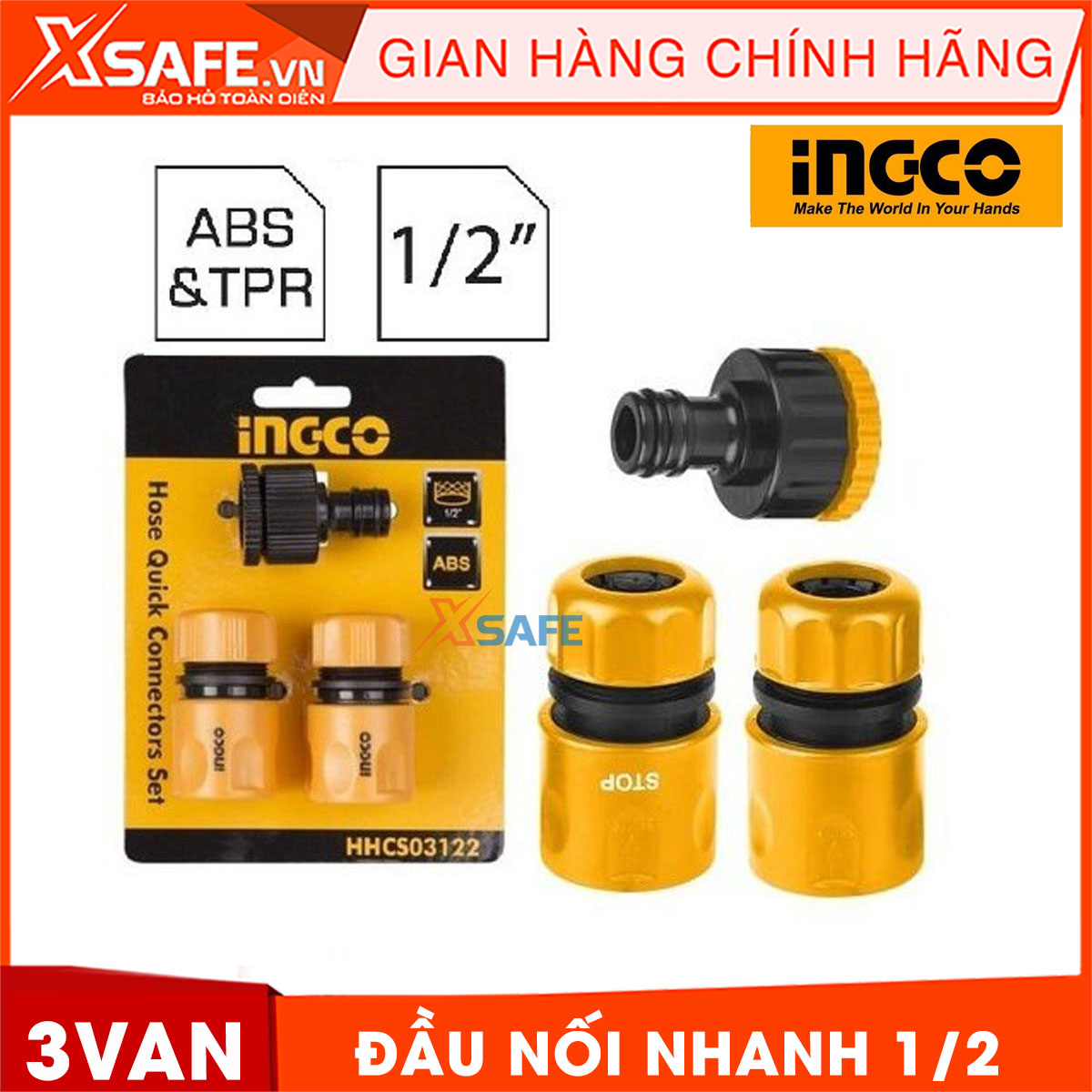 Bộ 3 đầu nối vòi phun xịt INGCO HHCS03122 làm từ nhựa ABS cao cấp. Bộ đầu nối vòi phun xịt Ingco gồm 3 đầu van có độ bền cao