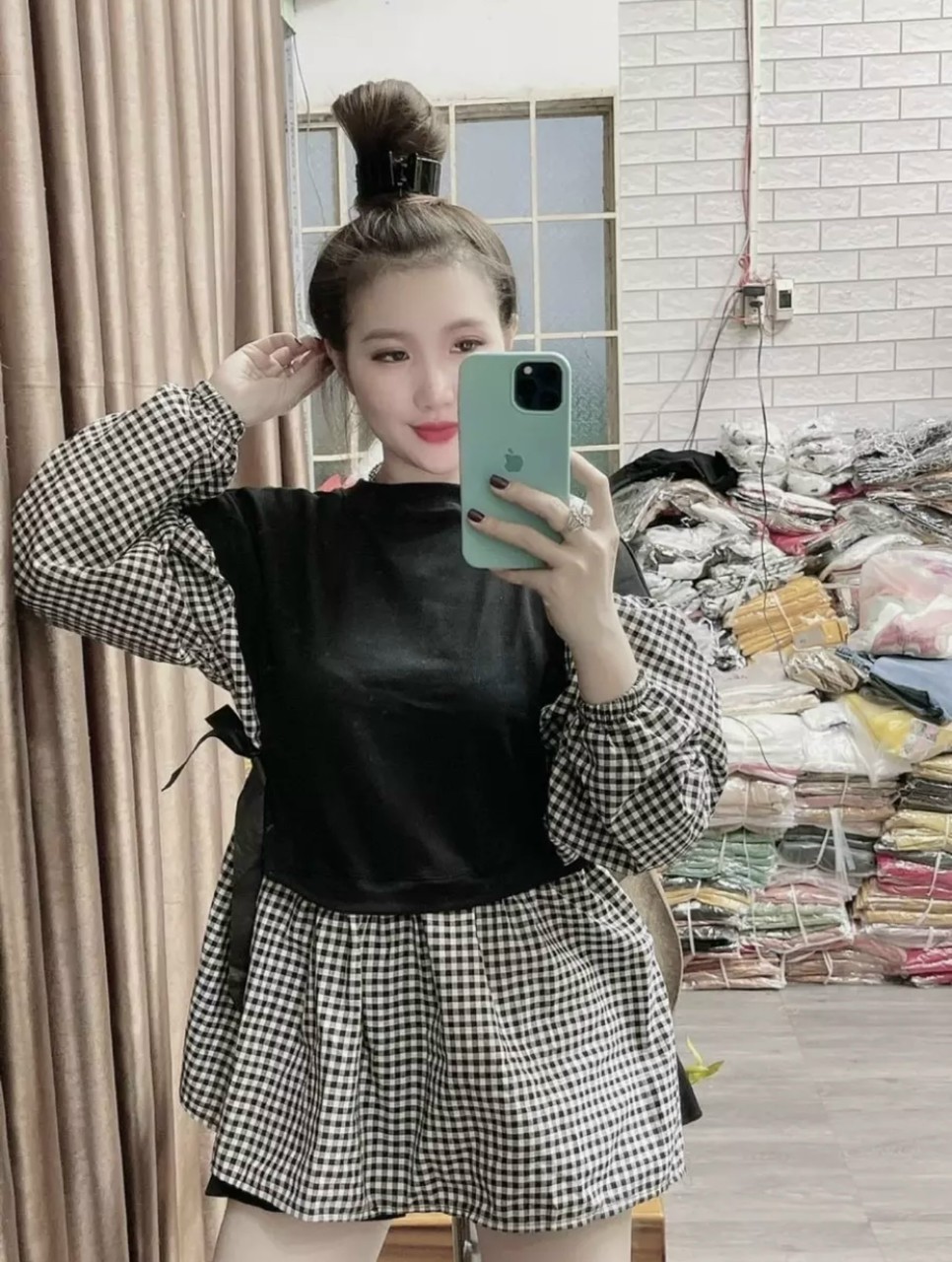 ÁO BABYDOLL SỌC CARO NHÍ CỘT NƠ EO DỄ THƯƠNG SIÊU XỊN