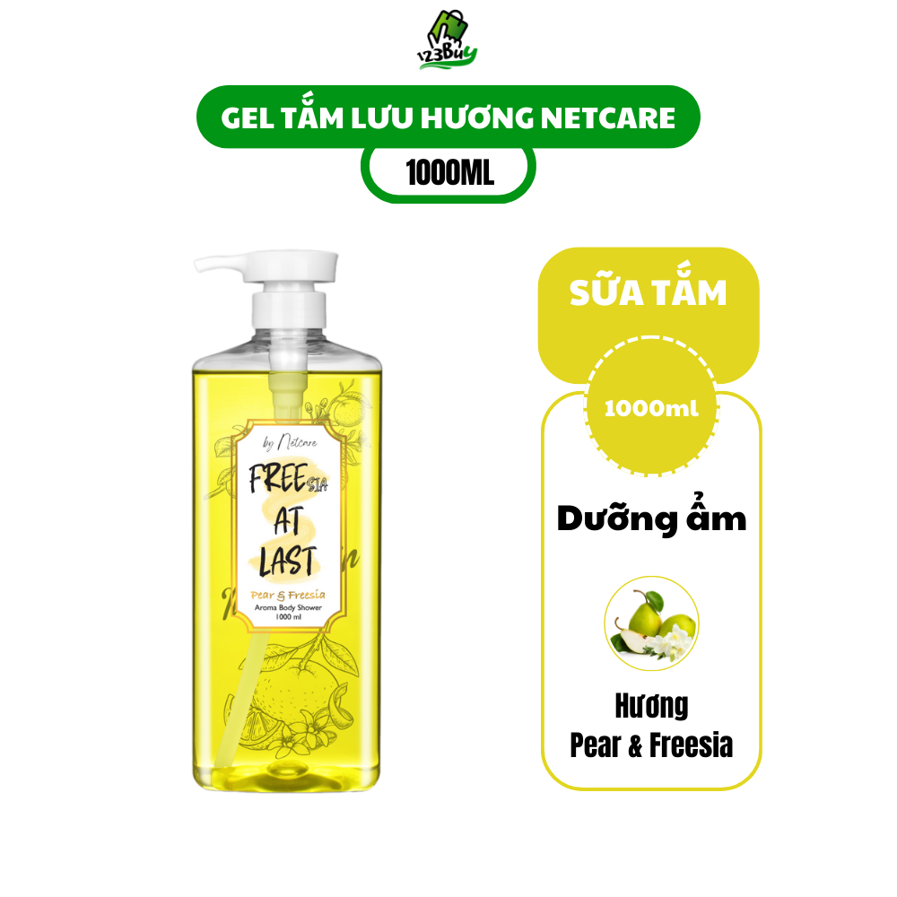 Gel Tắm Lưu Hương NetCare Hương Pear & Freesia (Quả Lê Và Lan Trắng Nam Phi), Sữa Tắm Hương Tự Nhiên Nhập Khẩu 1000ml