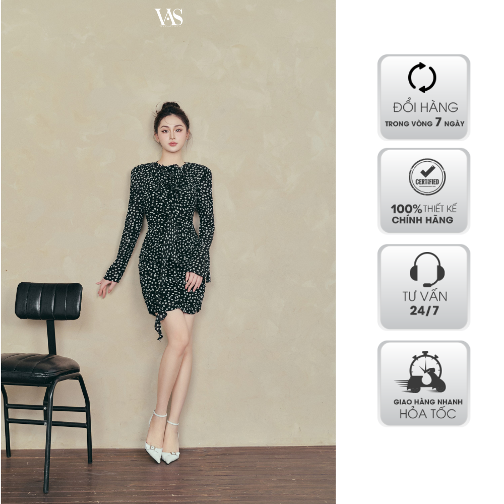 Đầm nữ vananhscarlet dài tay kèm hoa v060s23