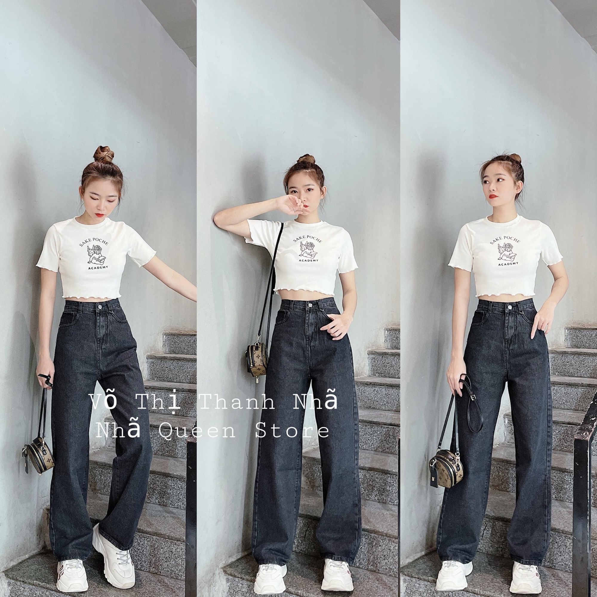Set Baggy Jeans Ống Suông Xám + Crop Sakapoche