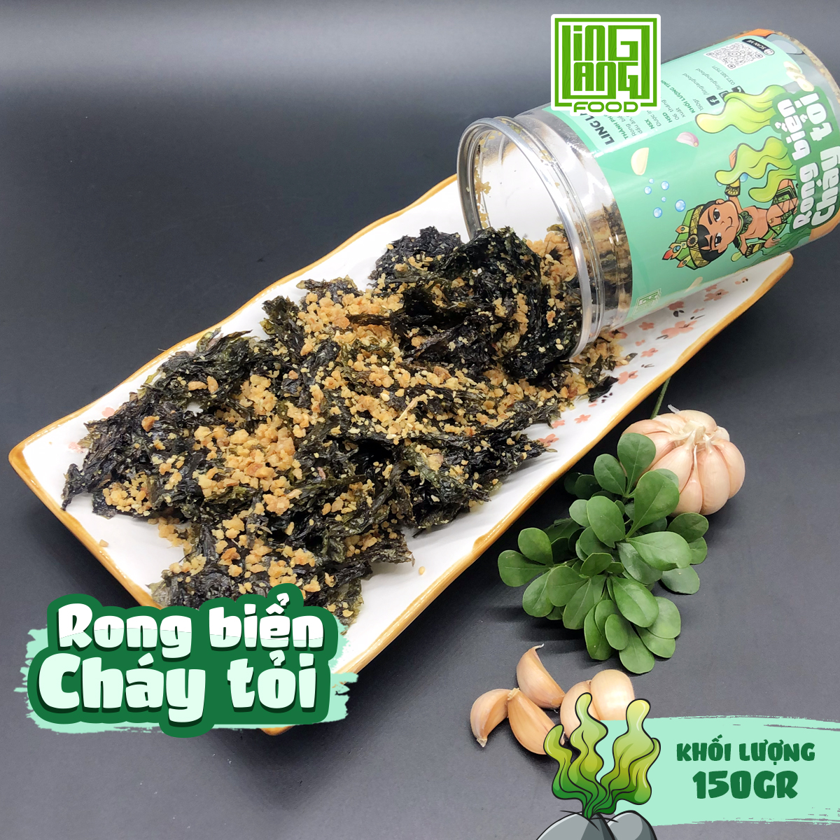 Rong biển cháy tỏi mè ăn liền 150g Ling Lang Food, ăn vặt ngon ngon