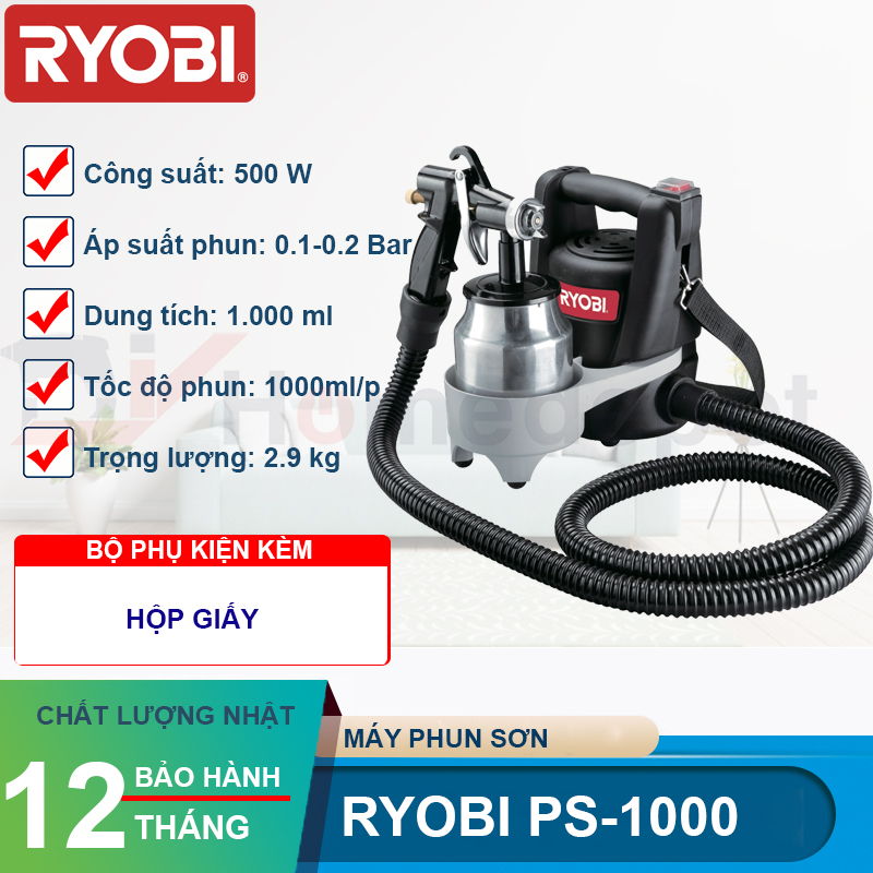 Máy phun sơn ryobi ps-1000, công suất 500w - hàng chính hãng
