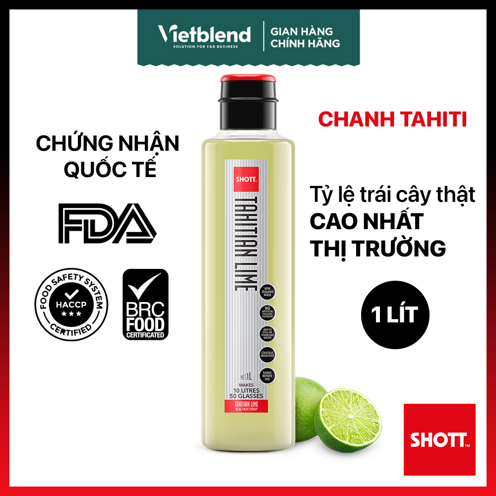Syrup SHOTT Vị Chanh Tahiti (Tahitian Lime) Chai 1 Lít - Nguyên Liệu Pha Chế Đồ Uống