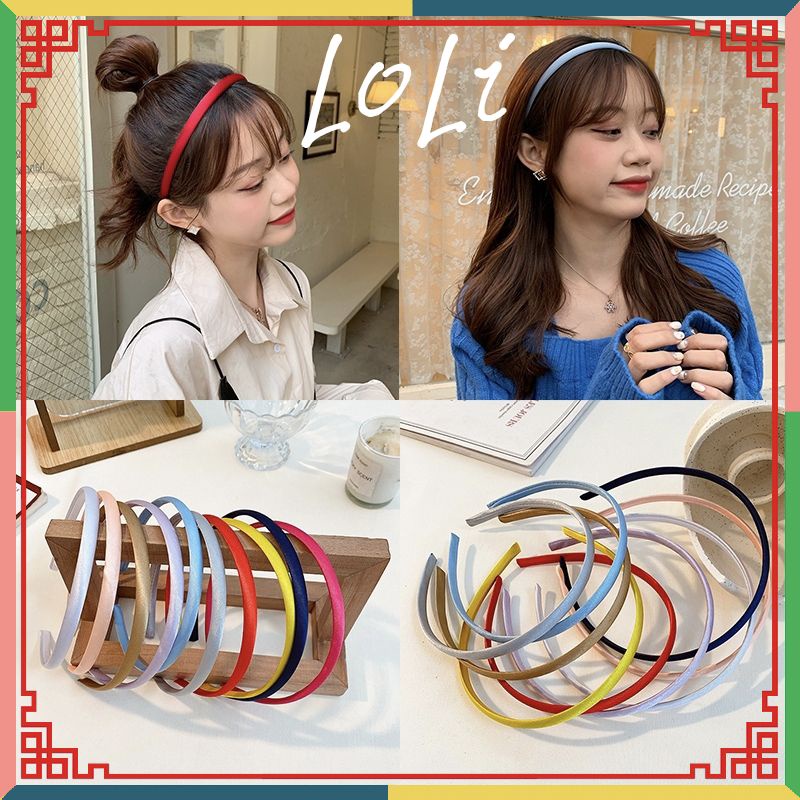 Băng đô,bờm cài tóc trơn satin bản nhỏ màu kẹo ngọt - loli