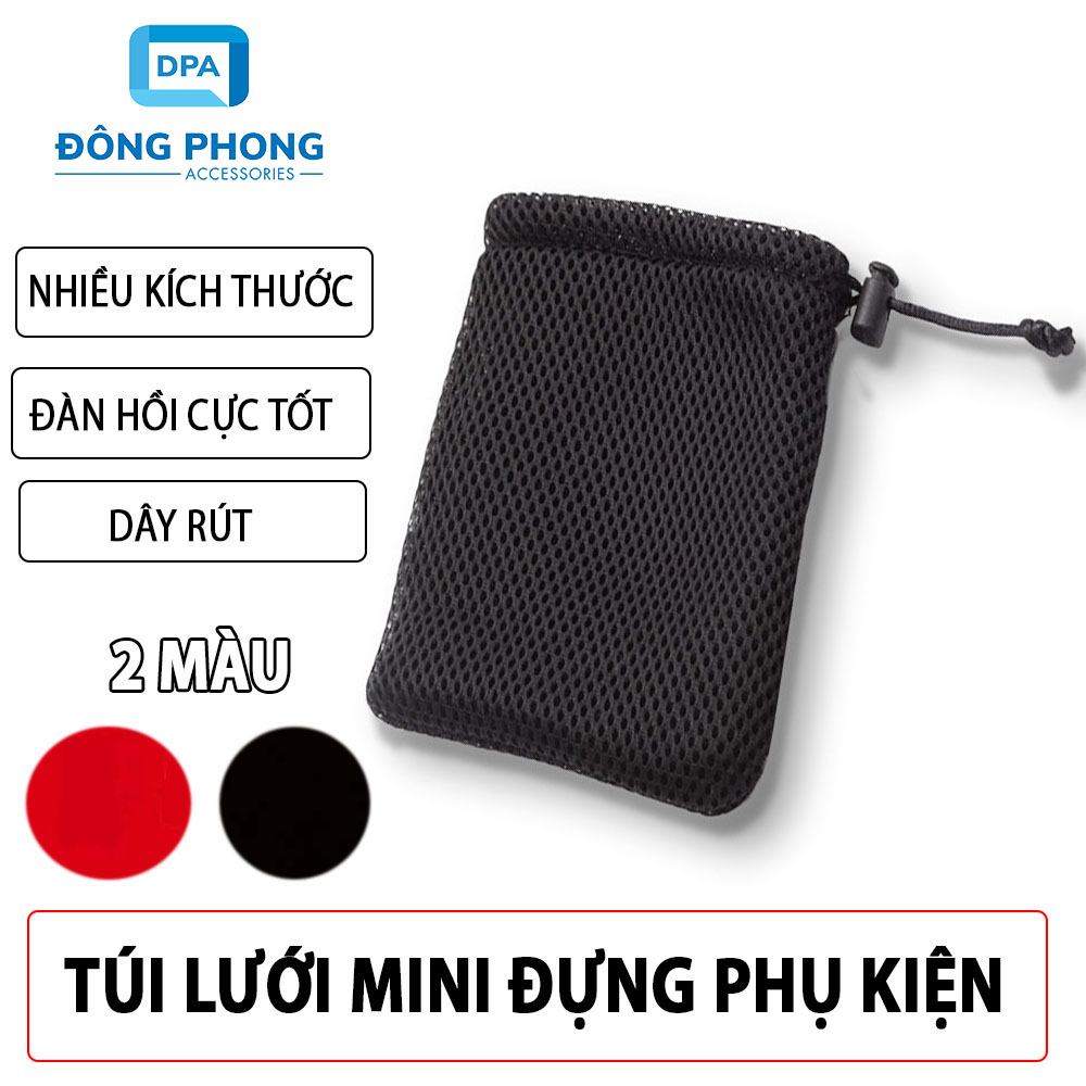 Túi Lưới Đựng Pin Dự Phòng, Tai Nghe, Cáp Sạc Dây Rút Thoáng Khí