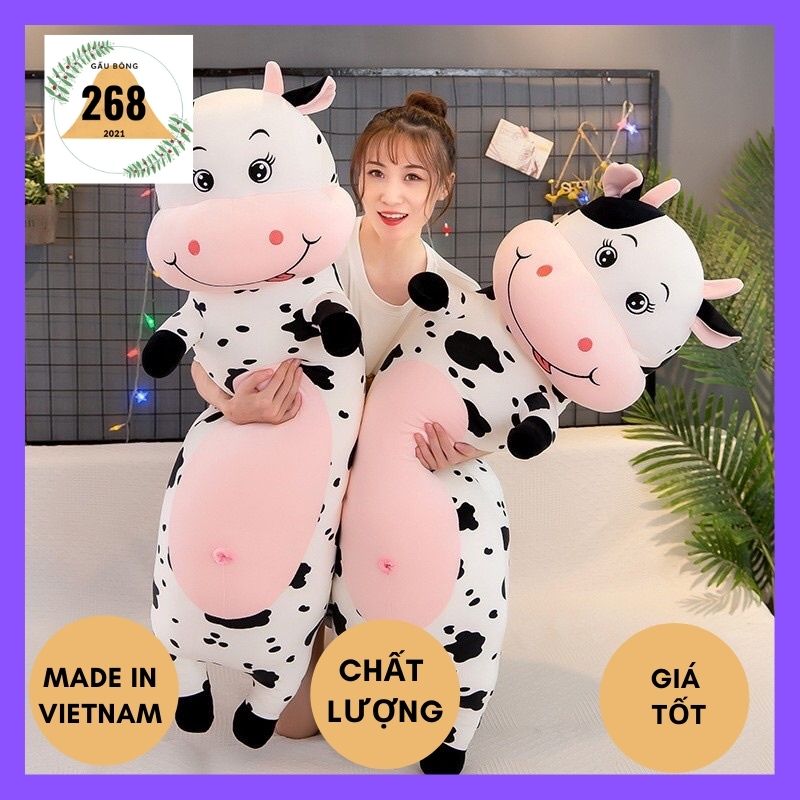 Gối ôm bò sữa - Gấu Bông Bò Sữa -  Bông  PP 3D tinh khiết - Vải nhung co dãn - Không rụng lông an toàn cho bé - gaubong268