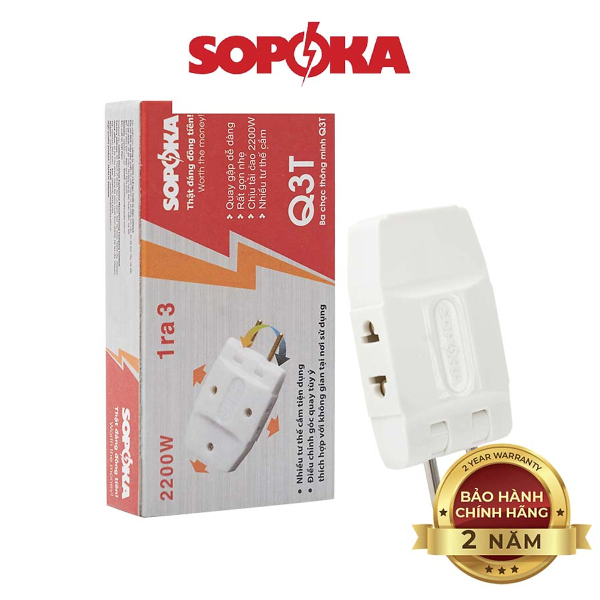 Ổ chia điện, đầu nối thông minh sopoka - q3t chia 3 siêu gọn