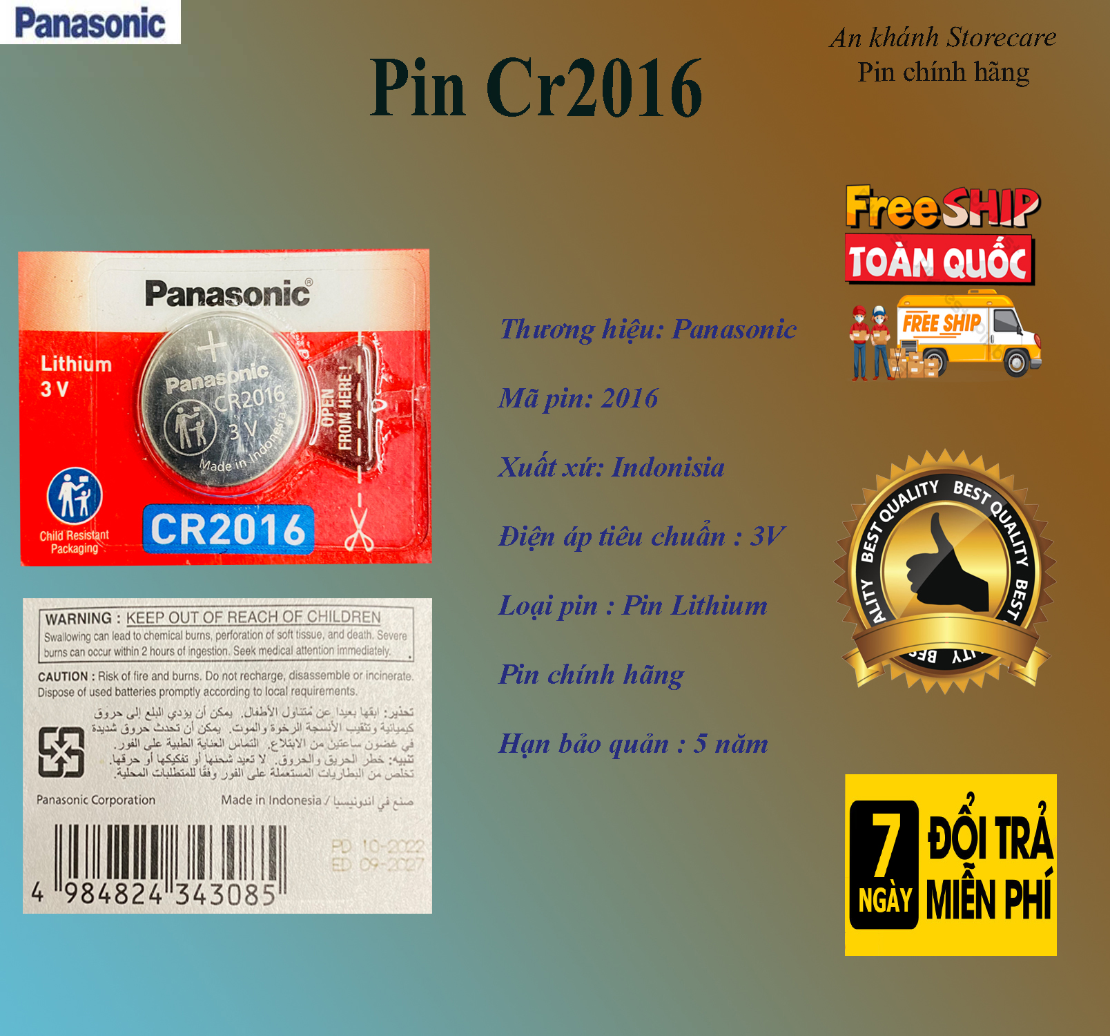 Pin điều khiển ô tô cr2016 panasonic