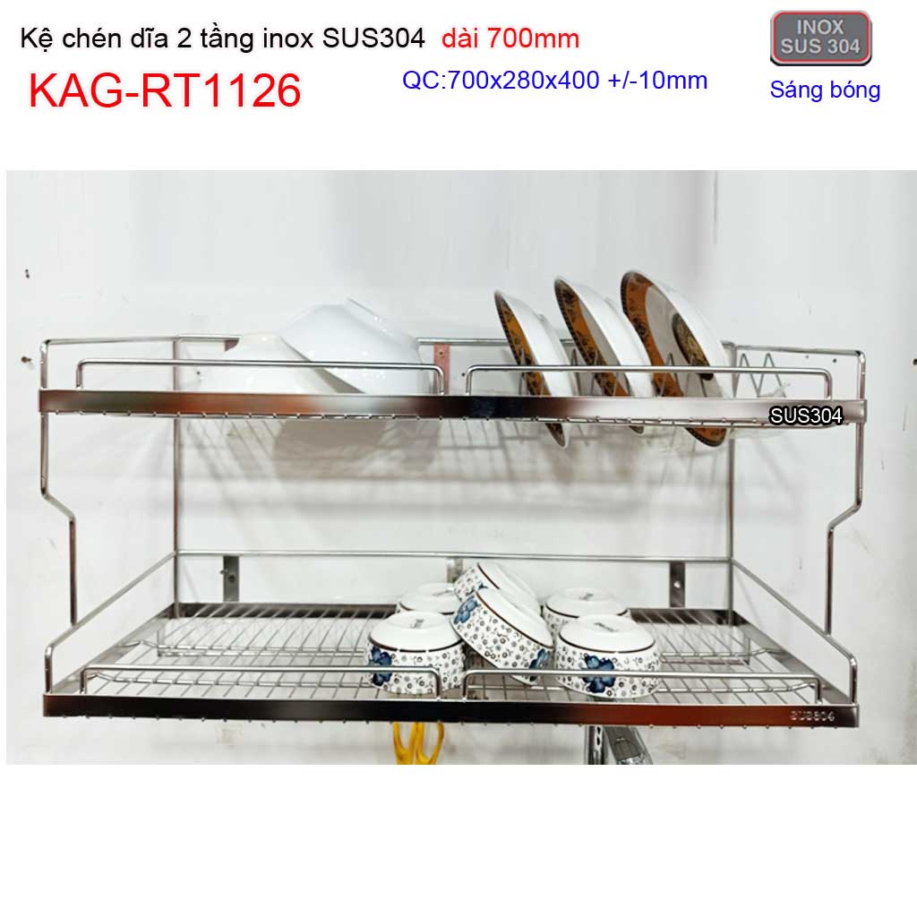 70cm dish rack kag-rt1126 sus304, 2-tier dish rack 70cm long, beautiful thick 304 stainless steel 2-tier dish rack