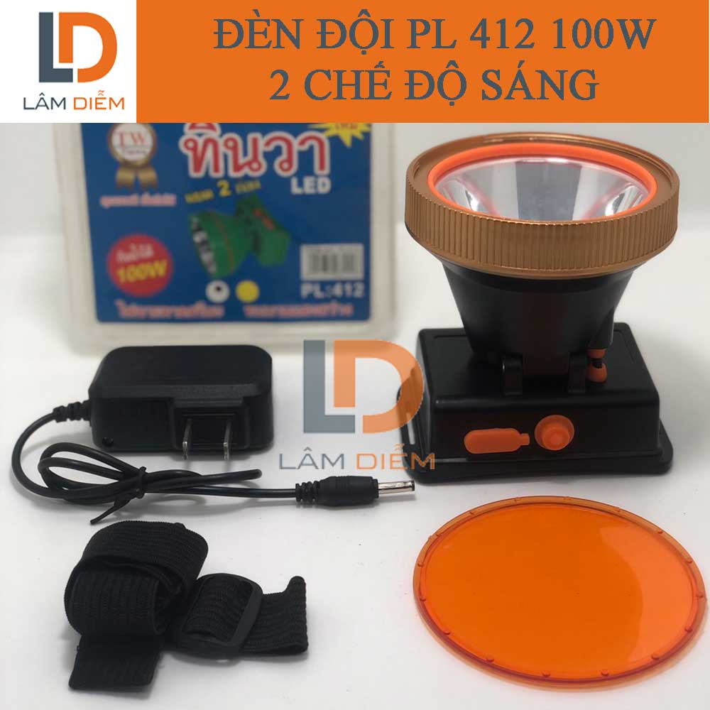 Đèn pin đội đầu siêu sáng 100w pin sạc chóa 80mm led siêu sáng 412 - 418