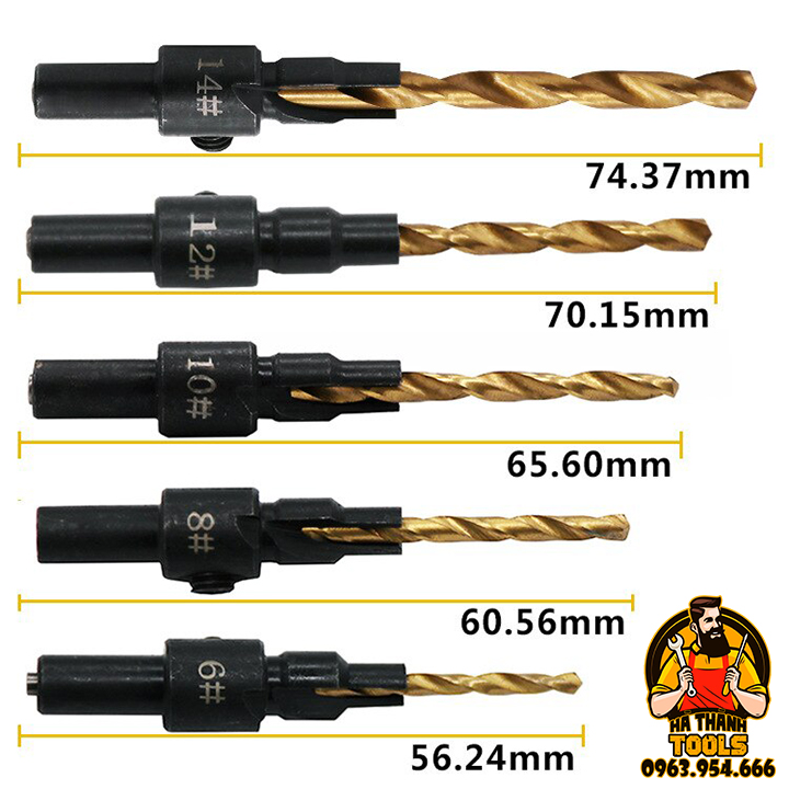 BỘ 5 MŨI KHOAN GỖ CHỈNH CỮ BẮT ÂM MŨI VÍT - ĐẦU ÂM VÍT GỖ