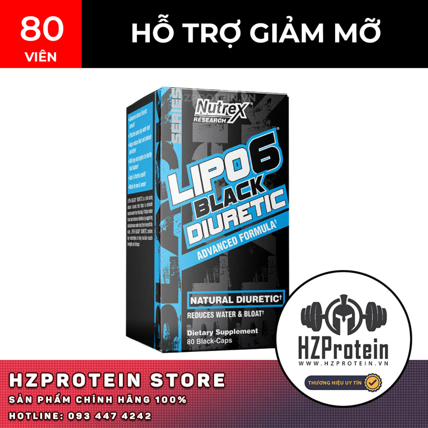 [FreeShip] Viên Hỗ Trợ Giảm Mỡ Nutrex Lipo 6 Black Diuretic Giúp Cắt Nước Mất Nước Trong Thi Đấu - USA (80 viên)