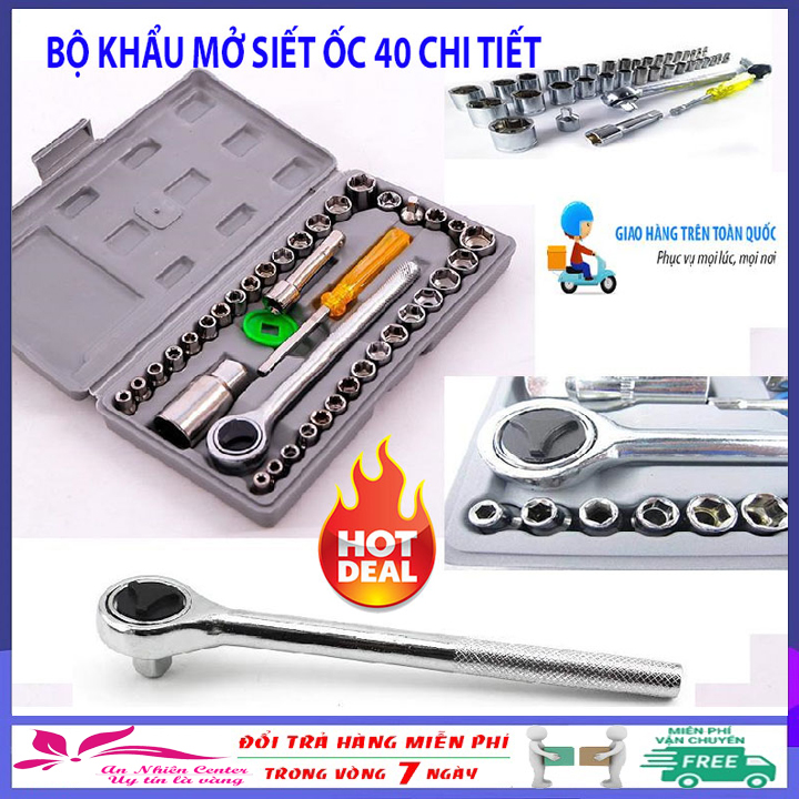 Bộ đồ nghề sửa chữa xe đạp, xe máy - Bộ khẩu đa năng mở siết ốc và bugi 40 chi tiết - Bộ dụng cụ sửa chữa xe máy, xe đạp đa năng tại nhà
