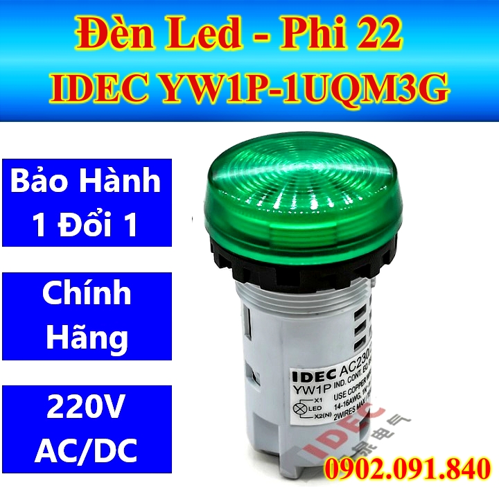 Đèn báo phẳng phi 22 unibody bóng led màu xanh ✴️vip✴️ idec yw1p-1uqm3g 220v