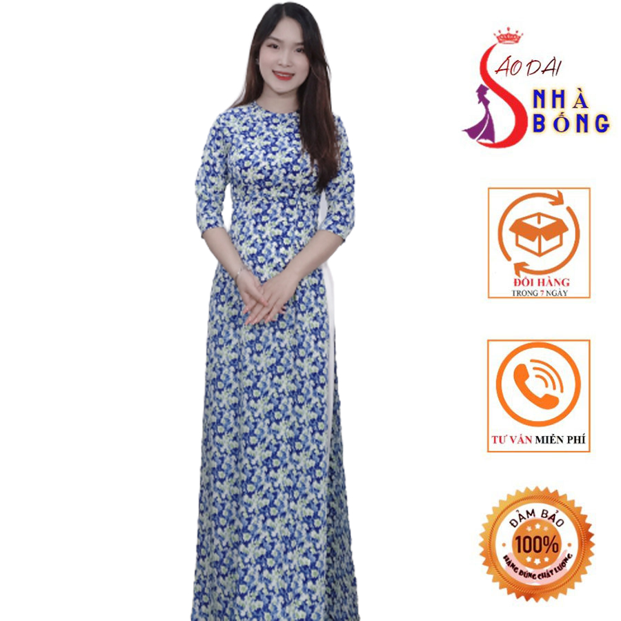 Áo dài hoa nhí xanh nhẹ nhàng thanh lịch-D06