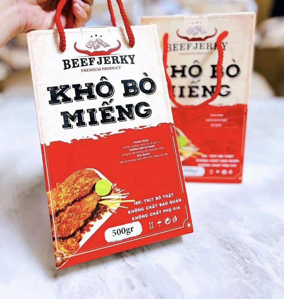 Khô bò beef jerky củ chi hộp 500g loại nhất - beef jerky , thịt bò mềm, thơm, ăn vặt sài gòn tiệm du ,tết 2024
