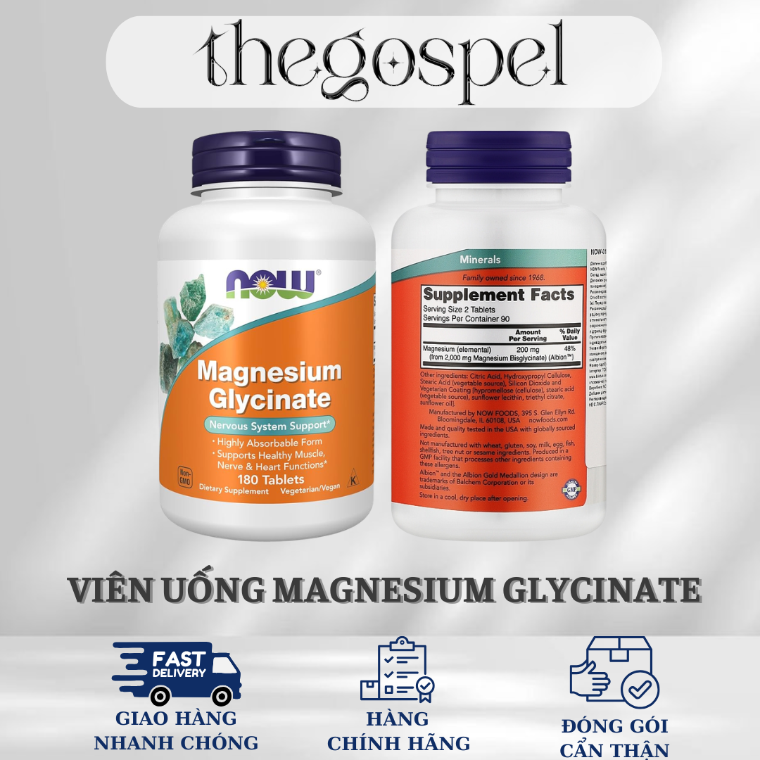 Viên uống Magnesium Glycinate - Hỗ trợ xương khớp, giấc ngủ, giảm căng thẳng (180 viên)
