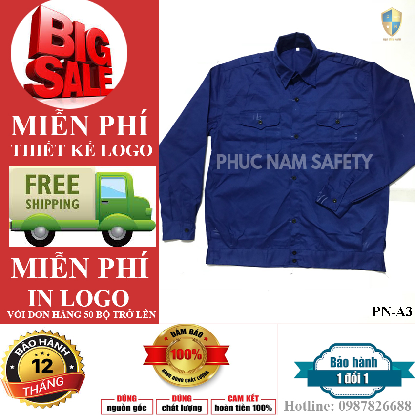 Áo bảo hộ lao động màu xanh dương PN-A3, áo bảo hộ lao động đẹp, áo bảo hộ giá rẻ, áo bảo hộ lao động, đồng phục công nhân, đồng phục kỹ sư, đồng phục công ty, bảo hộ lao động Phúc Nam