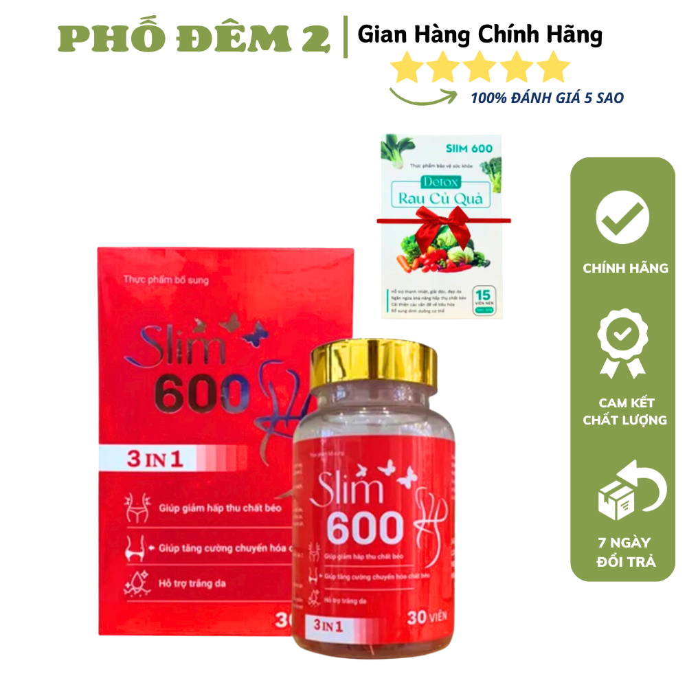 Kẹo Giảm Cân Slim 600 3IN1 30 viên Tặng Detox Rau Củ Diệt tận gốc mỡ chai lì lâu năm khó giảm