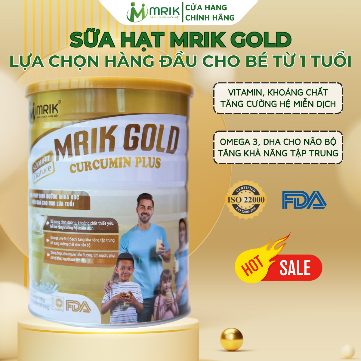 Sữa Hạt MRIK GOLD Nano Curcumin dinh dưỡng hoàn hảo cho gia đình hộp 900gram