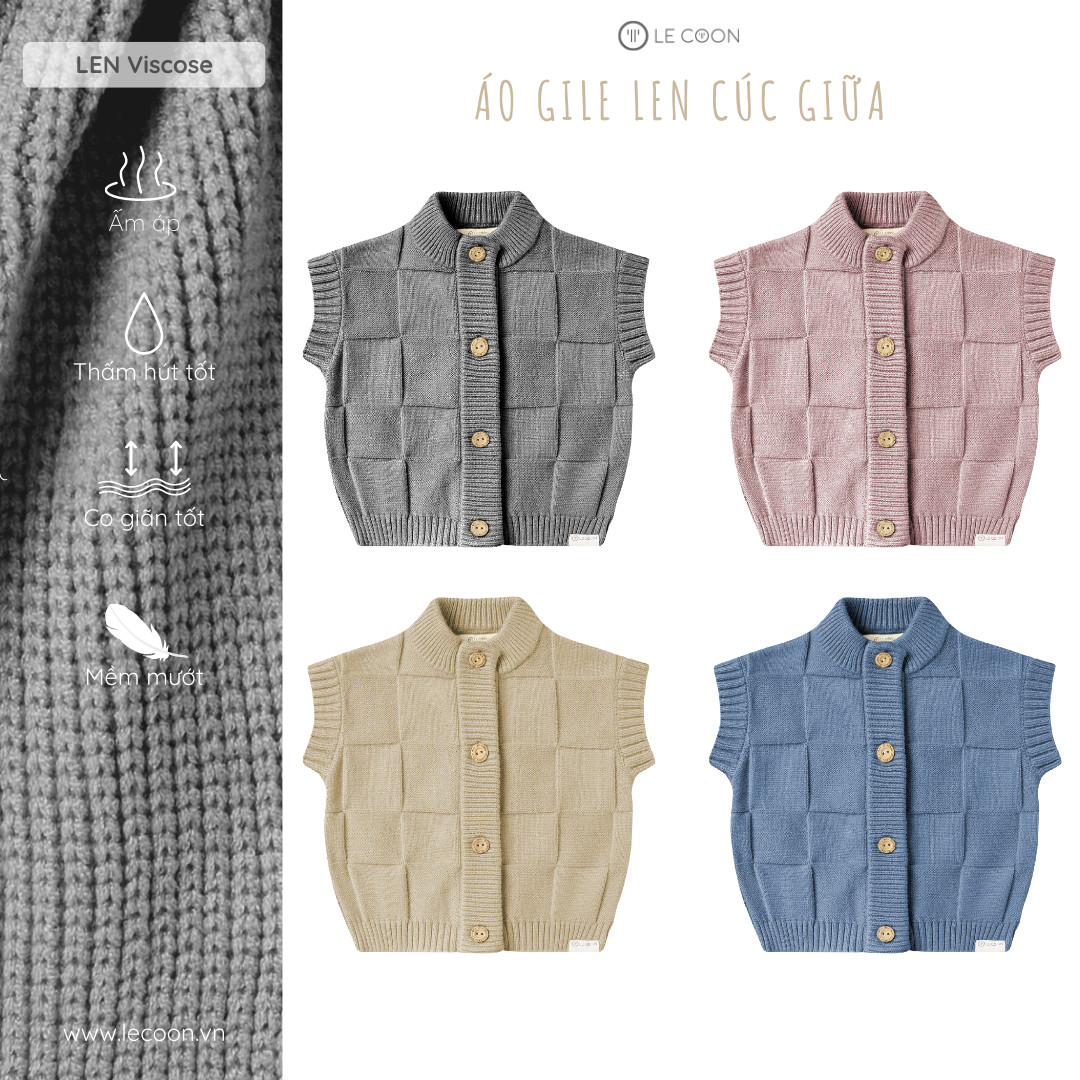 Le coon | áo len gile cúc giữa | 3 tháng - 3 tuổi